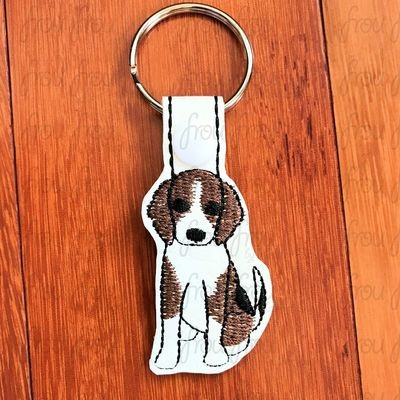 Beagle Puppy Dog Key Fob, Two versions each, short and long tab, velcro or snaps, THREE SIZES in the hoop Machine Applique Embroidery Design- 4", 7", and 10"