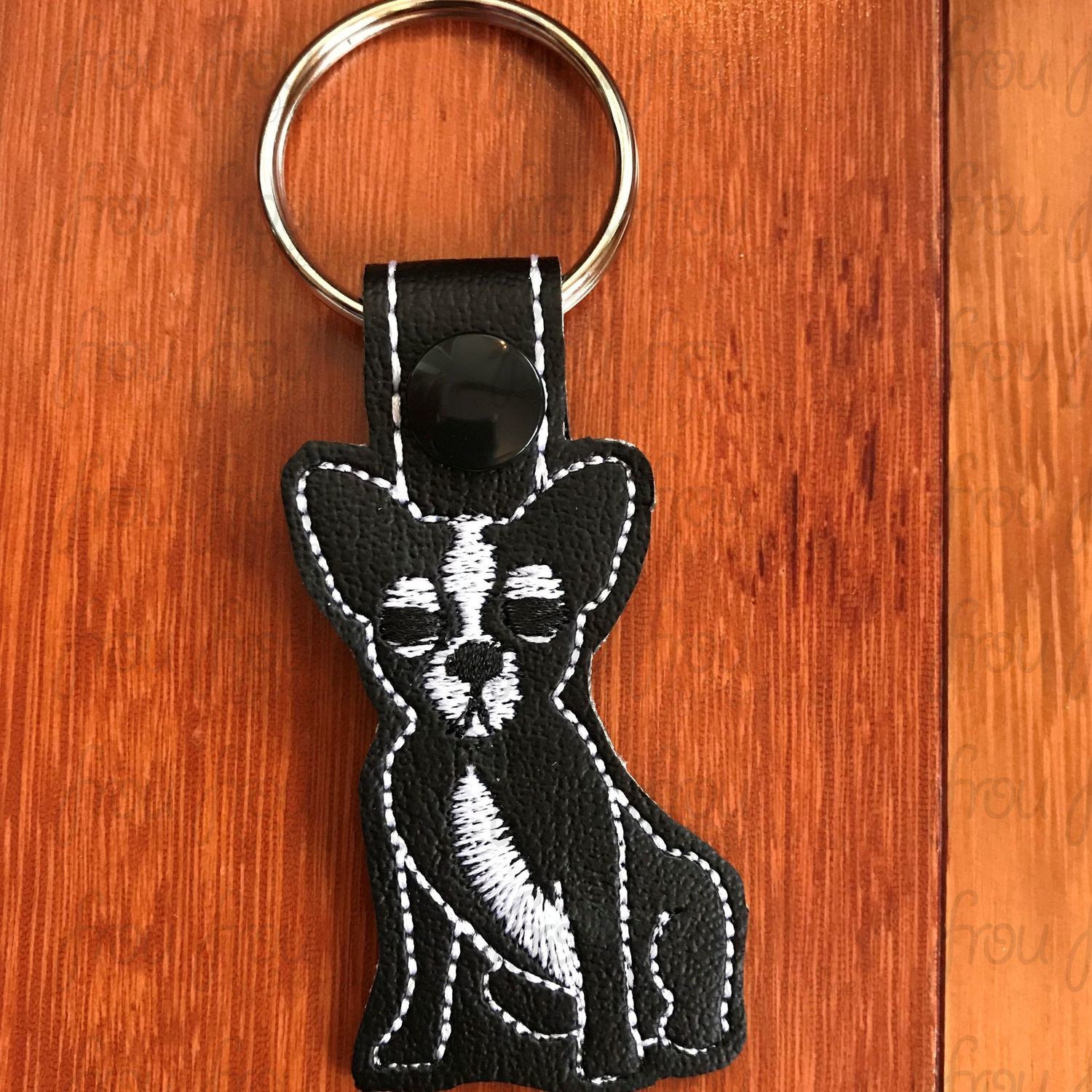 Boston Terrier Puppy Dog Key Fob, Two versions each, short and long tab, velcro or snaps, THREE SIZES in the hoop Machine Applique Embroidery Design- 4