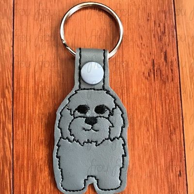Poodle Puppy Dog Key Fob, Two versions each, short and long tab, velcro or snaps, THREE SIZES in the hoop Machine Applique Embroidery Design- 4", 7", and 10"