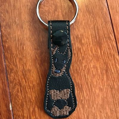 Doberman Dog Key Fob, Two versions each, short and long tab, velcro or snaps, THREE SIZES in the hoop Machine Applique Embroidery Design- 4", 7", and 10"