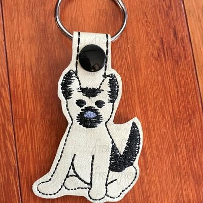 German Shepherd Puppy Dog Key Fob, Two versions each, short and long tab, velcro or snaps, THREE SIZES in the hoop Machine Applique Embroidery Design- 4", 7", and 10"