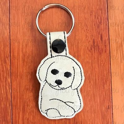 Golden Retriever Puppy Dog Key Fob, Two versions each, short and long tab, velcro or snaps, THREE SIZES in the hoop Machine Applique Embroidery Design- 4", 7", and 10"