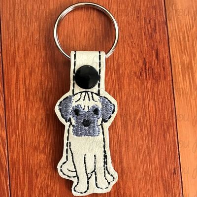 Mastiff Puppy Dog Key Fob, Two versions each, short and long tab, velcro or snaps, THREE SIZES in the hoop Machine Applique Embroidery Design- 4