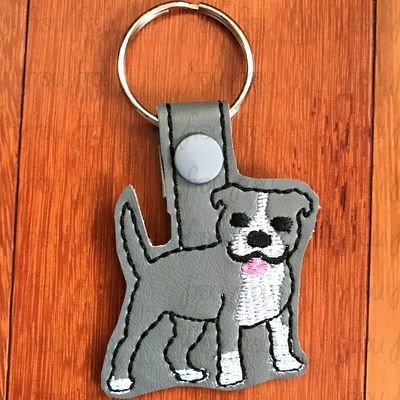 Pit Bull Terrier Puppy Dog Key Fob, Two versions each, short and long tab, velcro or snaps, THREE SIZES in the hoop Machine Applique Embroidery Design- 4