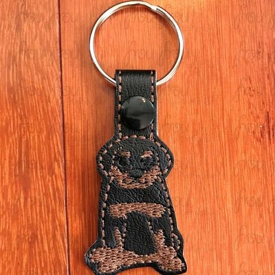 Rottweiler Puppy Dog Key Fob, Two versions each, short and long tab, velcro or snaps, THREE SIZES in the hoop Machine Applique Embroidery Design- 4", 7", and 10"