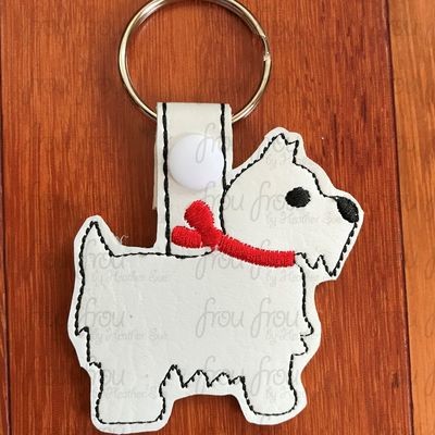 Scottie Puppy Dog Key Fob, Two versions each, short and long tab, velcro or snaps, THREE SIZES in the hoop Machine Applique Embroidery Design- 4