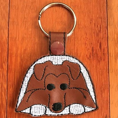 Sheltie Collie Puppy Dog Key Fob, Two versions each, short and long tab, velcro or snaps, THREE SIZES in the hoop Machine Applique Embroidery Design- 4", 7", and 10"
