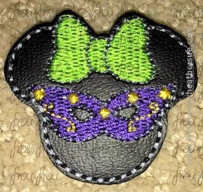 Clippie Mardi Gras Mask Miss Mouse Head Machine Embroidery In The Hoop Project 1.5, 2, 3, and 4 inch
