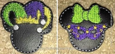 Clippie Mardi Gras Mister and Miss Mouse Heads TWO Design SET Machine Embroidery In The Hoop Project 1.5, 2, 3, and 4 inch