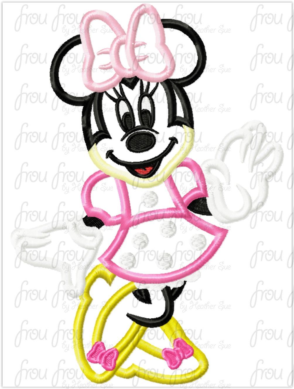 Miss Mouse Full Body Smiling Machine Embroidery Applique and filled Designs 1.5"-16"