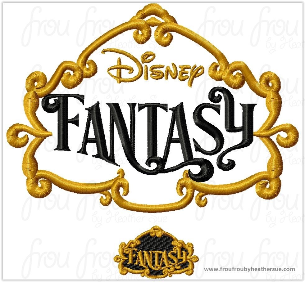 Dis Fantasy Cruise Ship Wording with scrollwork Applique Machine Embroidery Designs, Multiple sizes including 4 inch