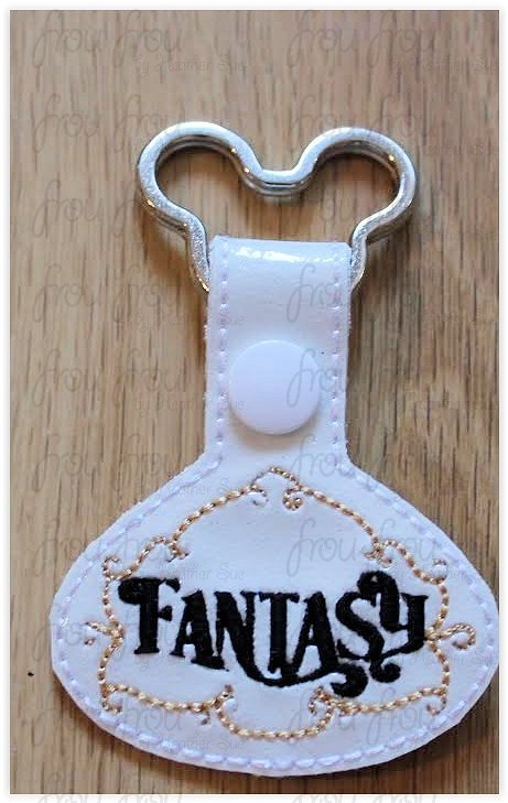 Fantasy Dis Cruise Ship Name Key Fob, Two versions each, short and long tab, velcro or snaps, THREE SIZES in the hoop Machine Applique Embroidery Design- 4", 7", and 10"
