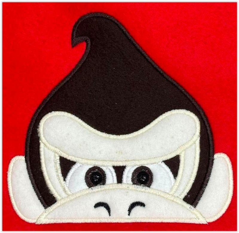 Donkey Gorilla Peeker Maro Machine Applique and Filled Embroidery Design, 2"-16"