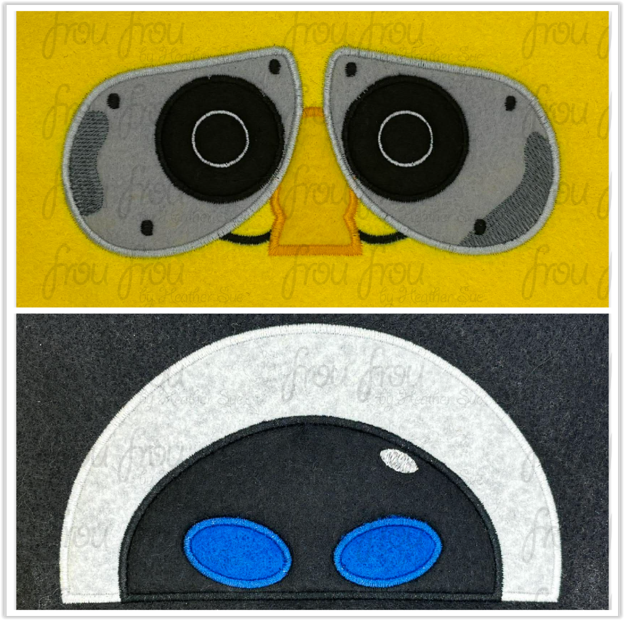 Wally and Eva Peeker TWO Design SET Robot Machine Applique and Filled Embroidery Design, Multiple Sizes, including 1"-16"