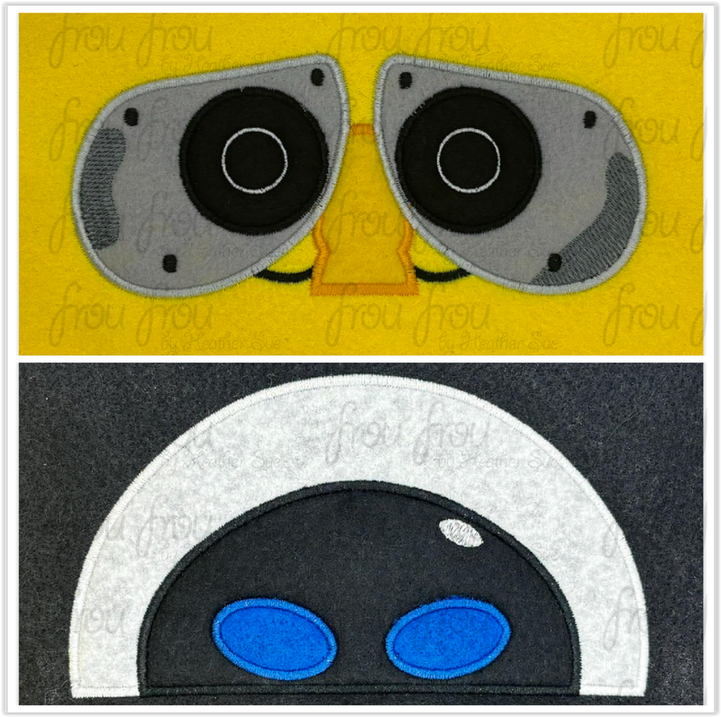 Wally and Eva Peeker TWO Design SET Robot Machine Applique and Filled Embroidery Design, Multiple Sizes, including 1"-16"