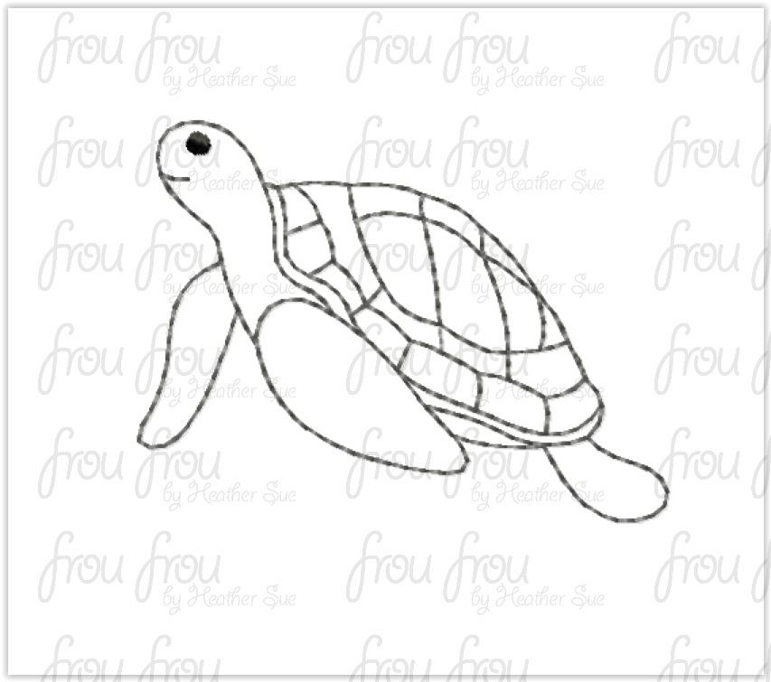 Turtle redwork machine embroidery design 1.5"-10"