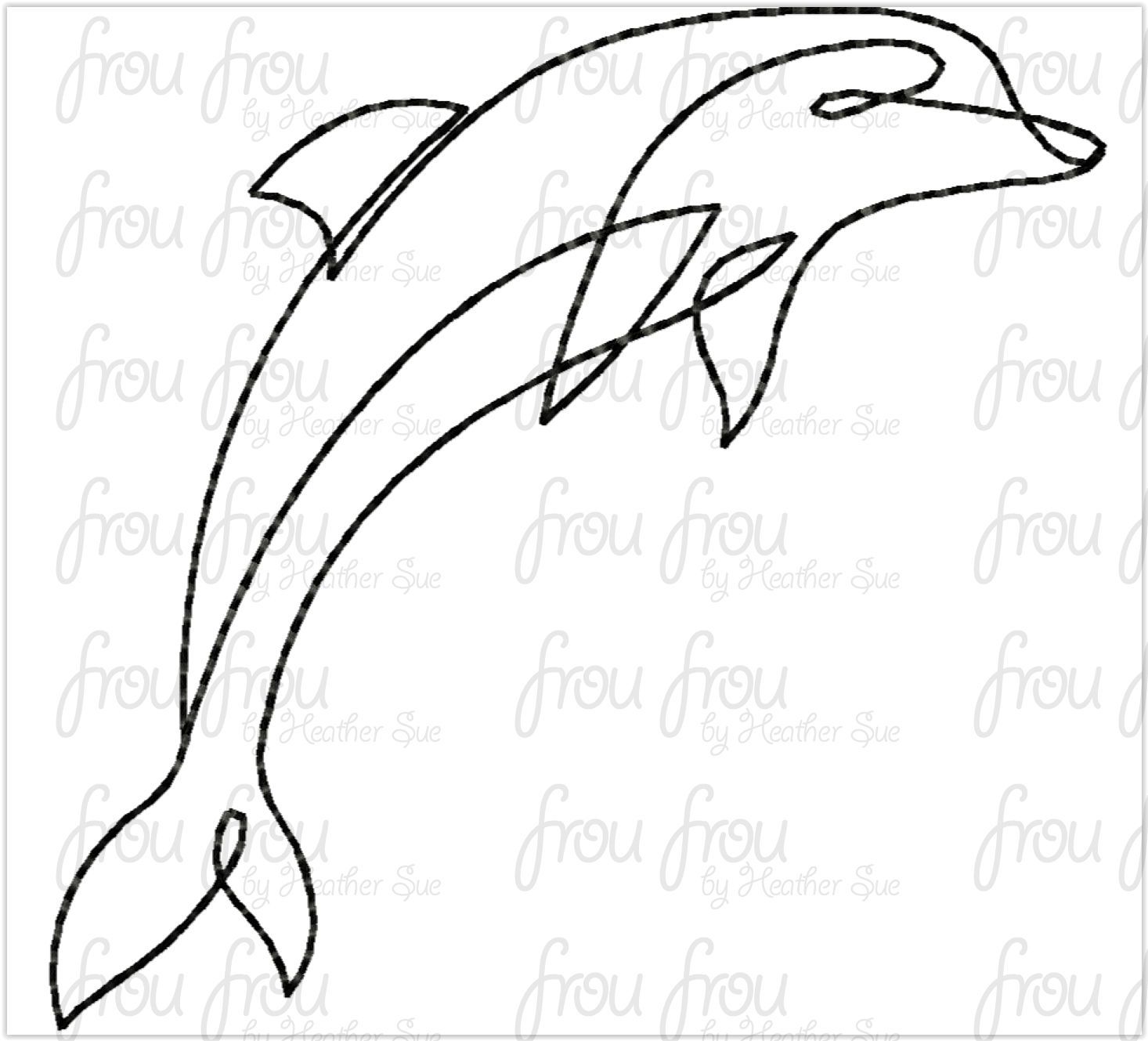 Dolphin redwork machine embroidery design 1"-10"