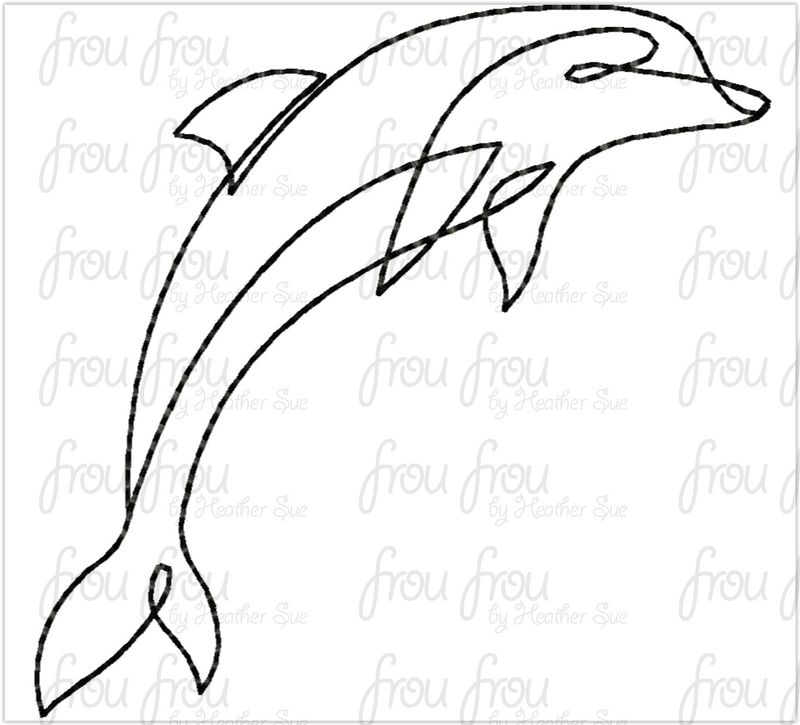 Dolphin redwork machine embroidery design 1"-10"