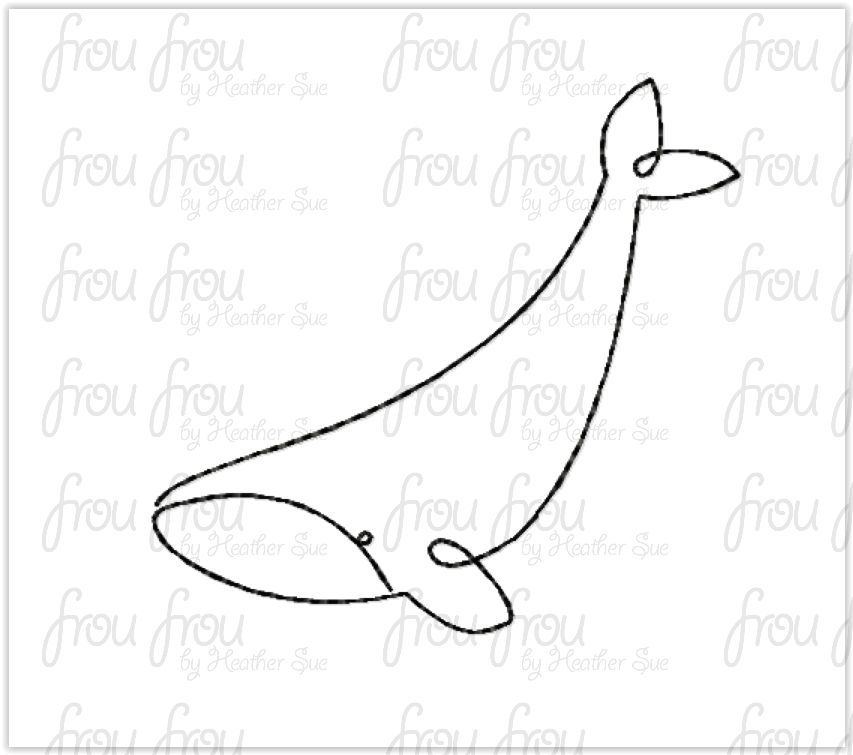 Blue whale redwork machine embroidery design 1"-10"