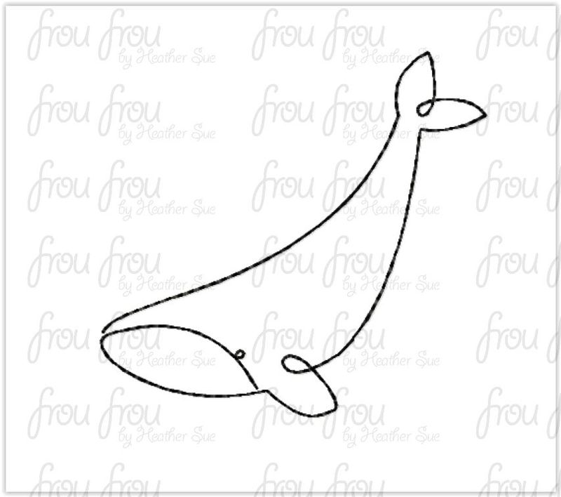 Blue whale redwork machine embroidery design 1"-10"