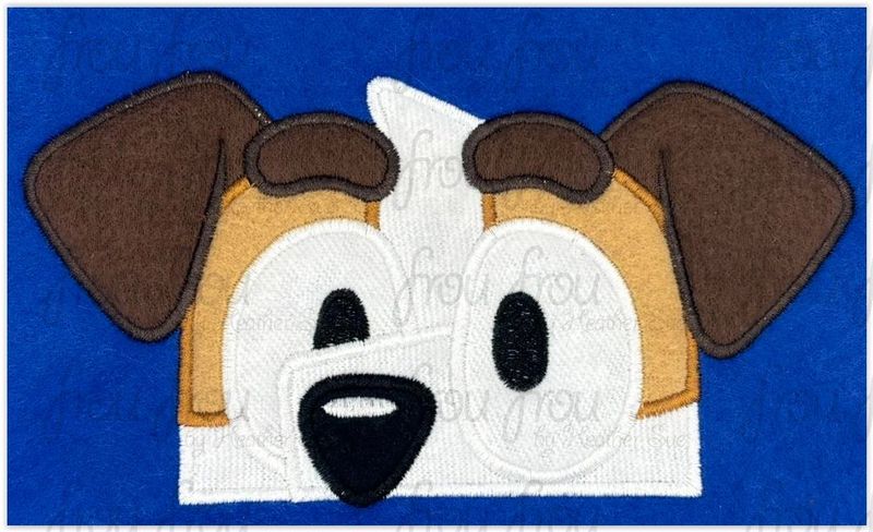 Jacky Blue Dog Peeker Machine Applique and Filled Embroidery Designs, Multiple sizes including some in 2"-16"
