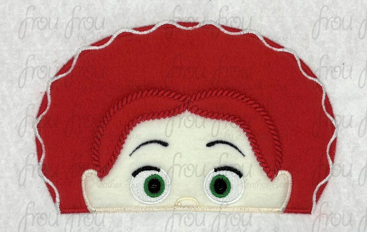 Jess Cowgirl Toy Peeker Machine Applique and Filled Embroidery Design, Multiple Sizes, including 2"-16"