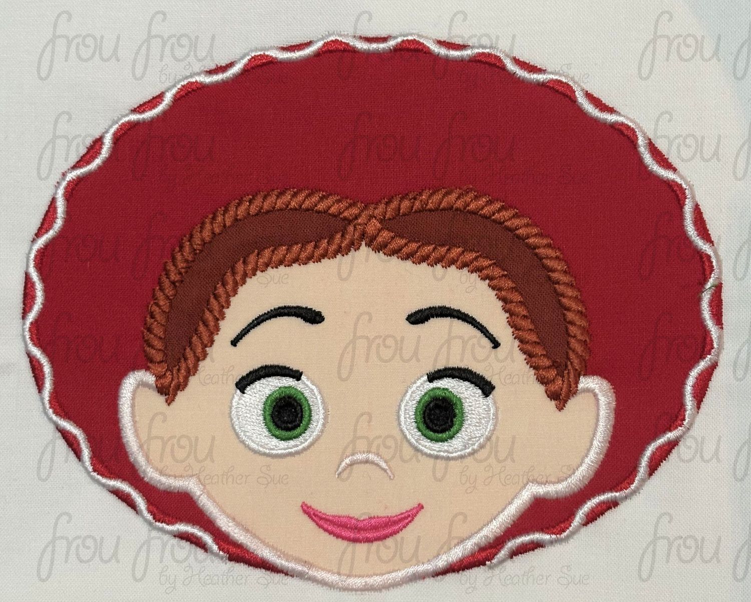 Jess Cowgirl Toy Head Machine Applique and Filled Embroidery Design, Multiple Sizes, including 2"-16"