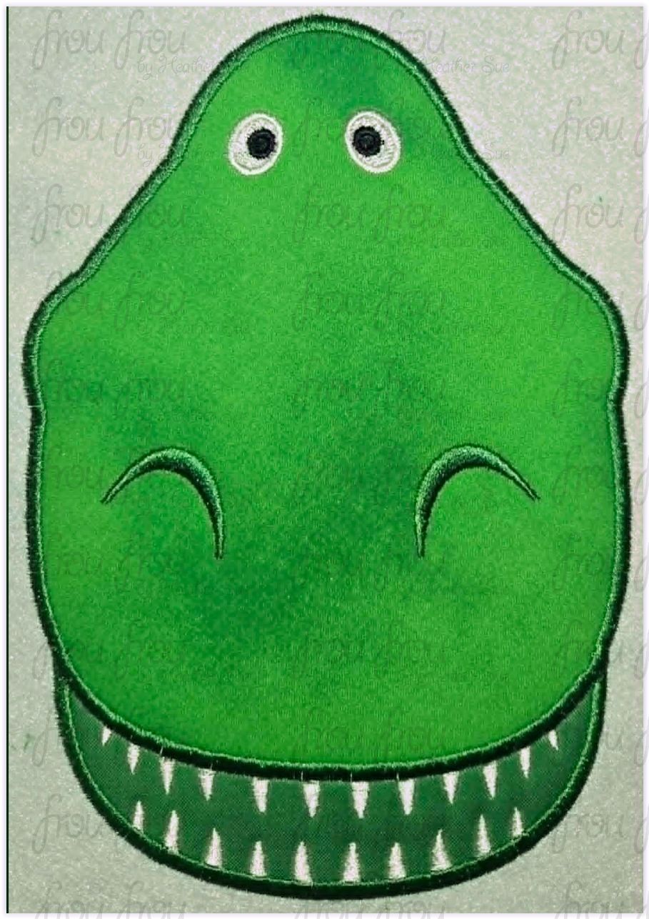 T Rex Toy Dinosaur Head Machine Applique and Filled Embroidery Design, Multiple Sizes, including 2"-16"