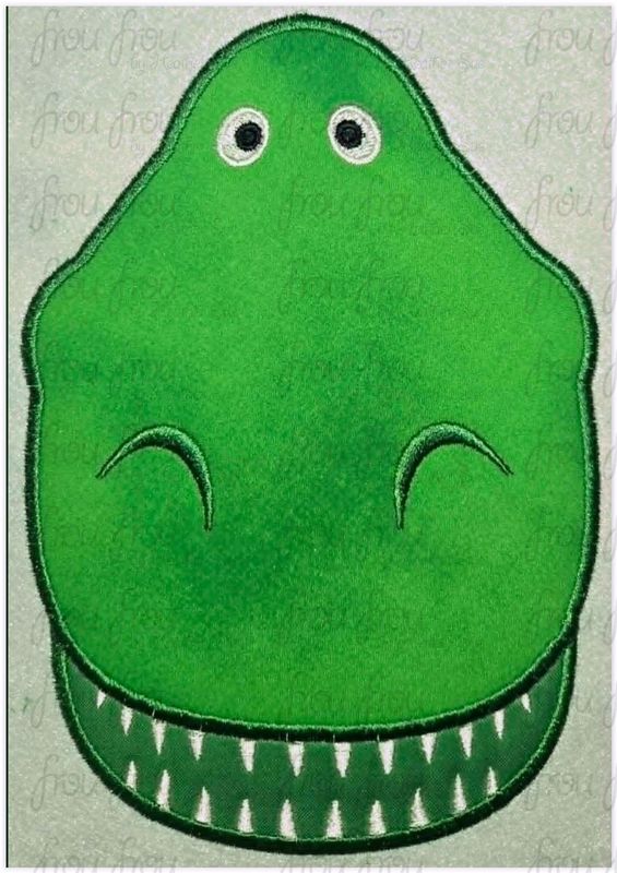 T Rex Toy Dinosaur Head Machine Applique and Filled Embroidery Design, Multiple Sizes, including 2"-16"