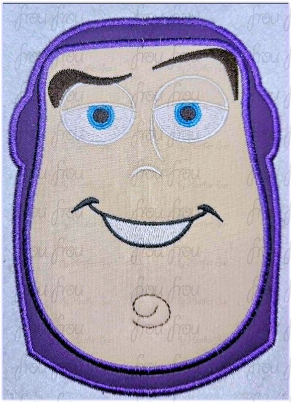 Space Ranger Toy Head Machine Applique and Filled Embroidery Design, Multiple Sizes, including 2"-16"