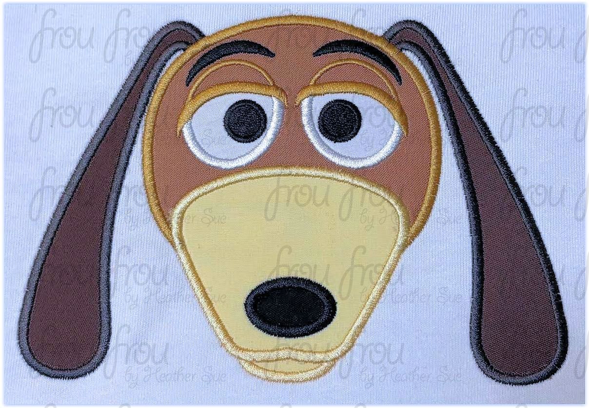 Slinking Dog Toy Head Machine Applique and Filled Embroidery Design, Multiple Sizes, including 2"-16"