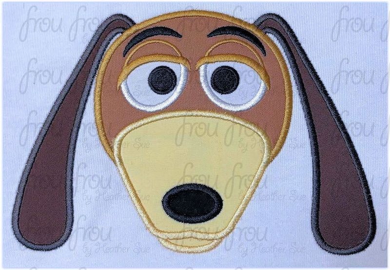 Slinking Dog Toy Head Machine Applique and Filled Embroidery Design, Multiple Sizes, including 2"-16"