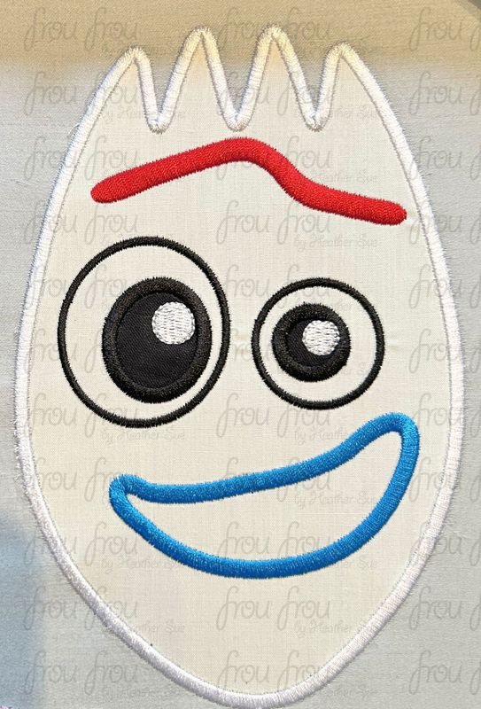 Fork Toy Head Machine Applique and Filled Embroidery Design, Multiple Sizes, including 2"-16"