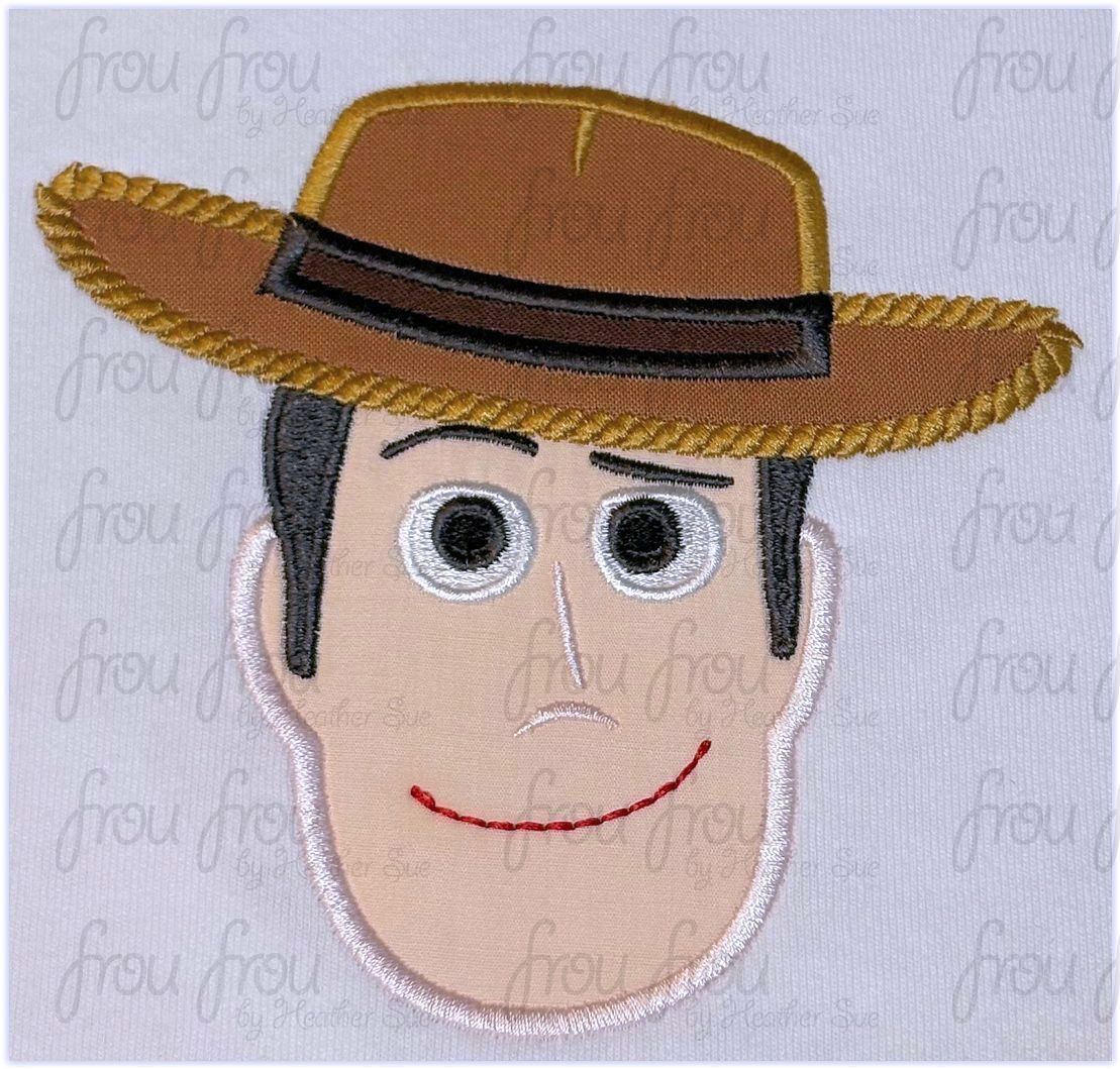 Wood Toy Head Machine Applique and Filled Embroidery Design, Multiple Sizes, including 2"-16"