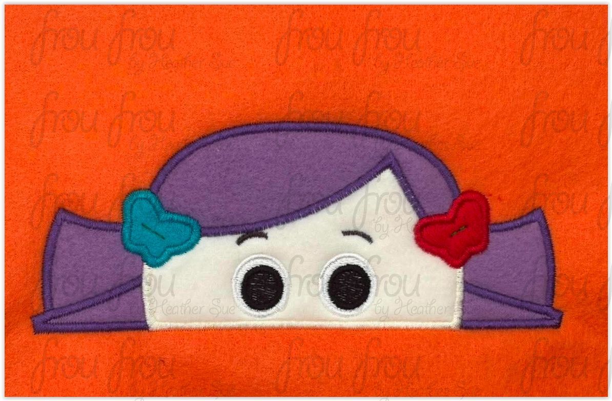 Dolly Toy Peeker Machine Applique and Filled Embroidery Design, Multiple Sizes, including 2"-16"