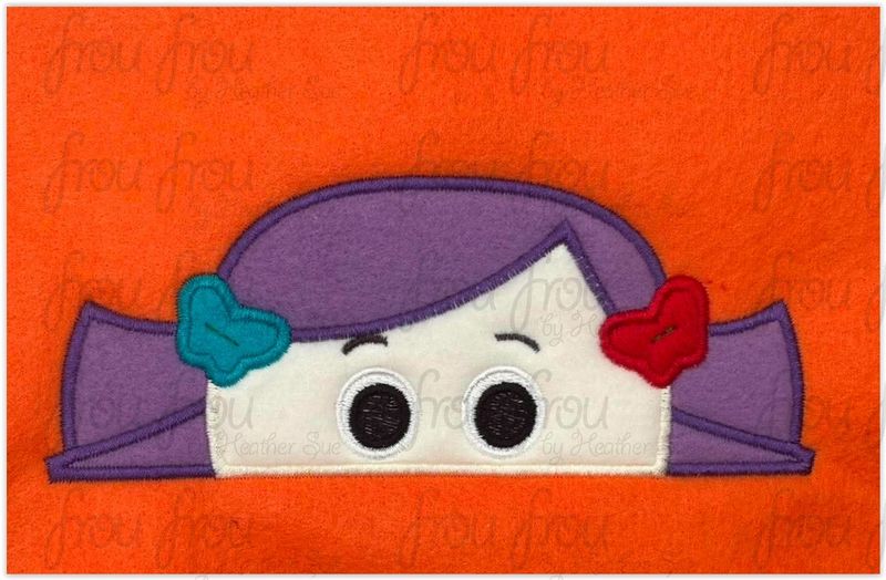 Dolly Toy Peeker Machine Applique and Filled Embroidery Design, Multiple Sizes, including 2"-16"