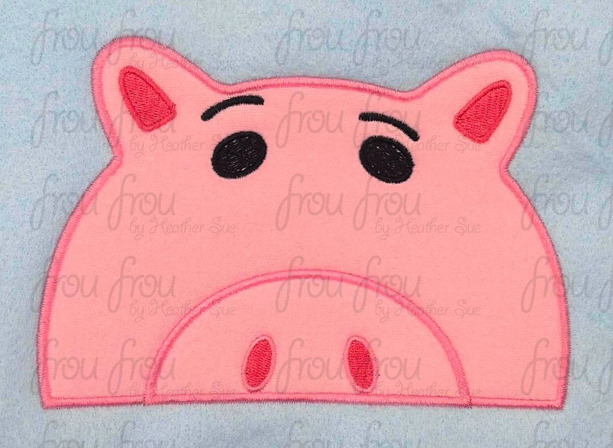 Ham Pig Toy Peeker Machine Applique and Filled Embroidery Design, Multiple Sizes, including 2"-16"