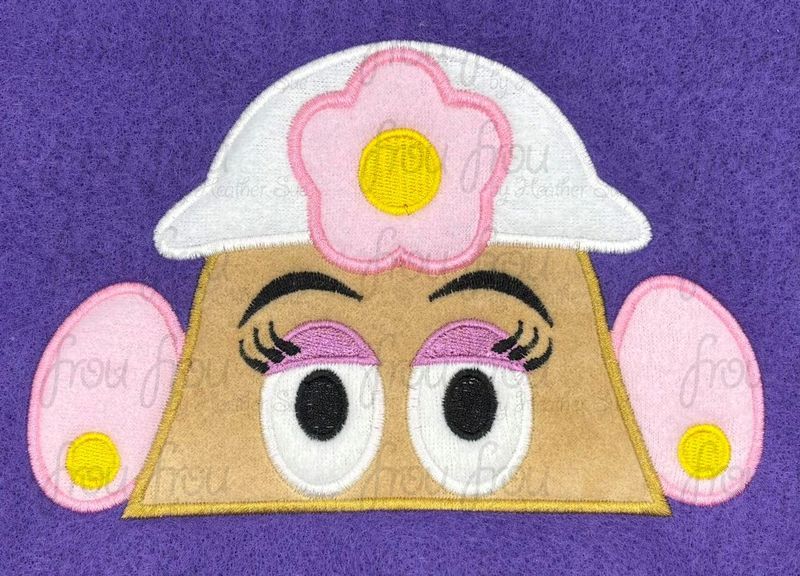Mrs Potato Toy Peeker Machine Applique and Filled Embroidery Design, Multiple Sizes, including 2"-16"