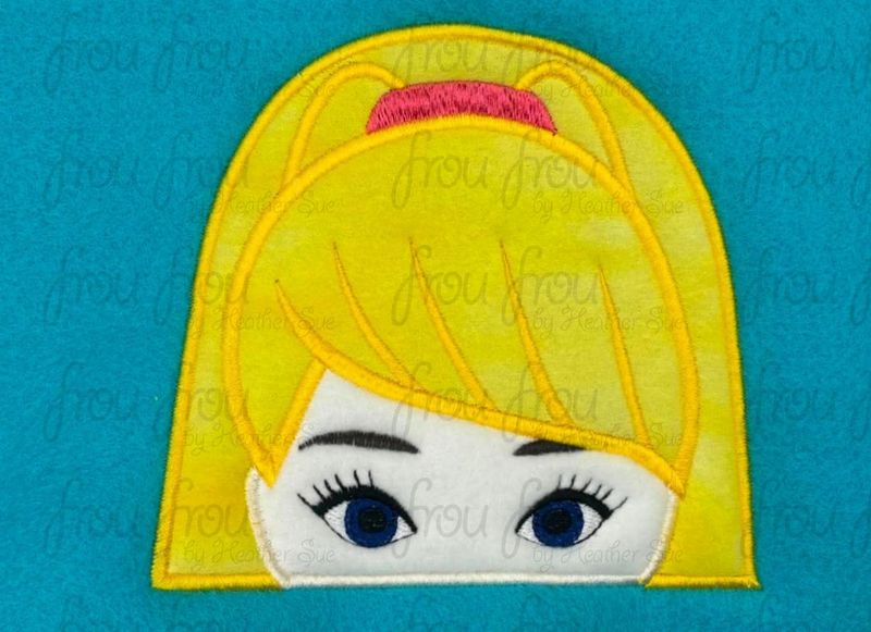 Barb Doll Toy Peeker Machine Applique and Filled Embroidery Design, Multiple Sizes, including 2"-16"