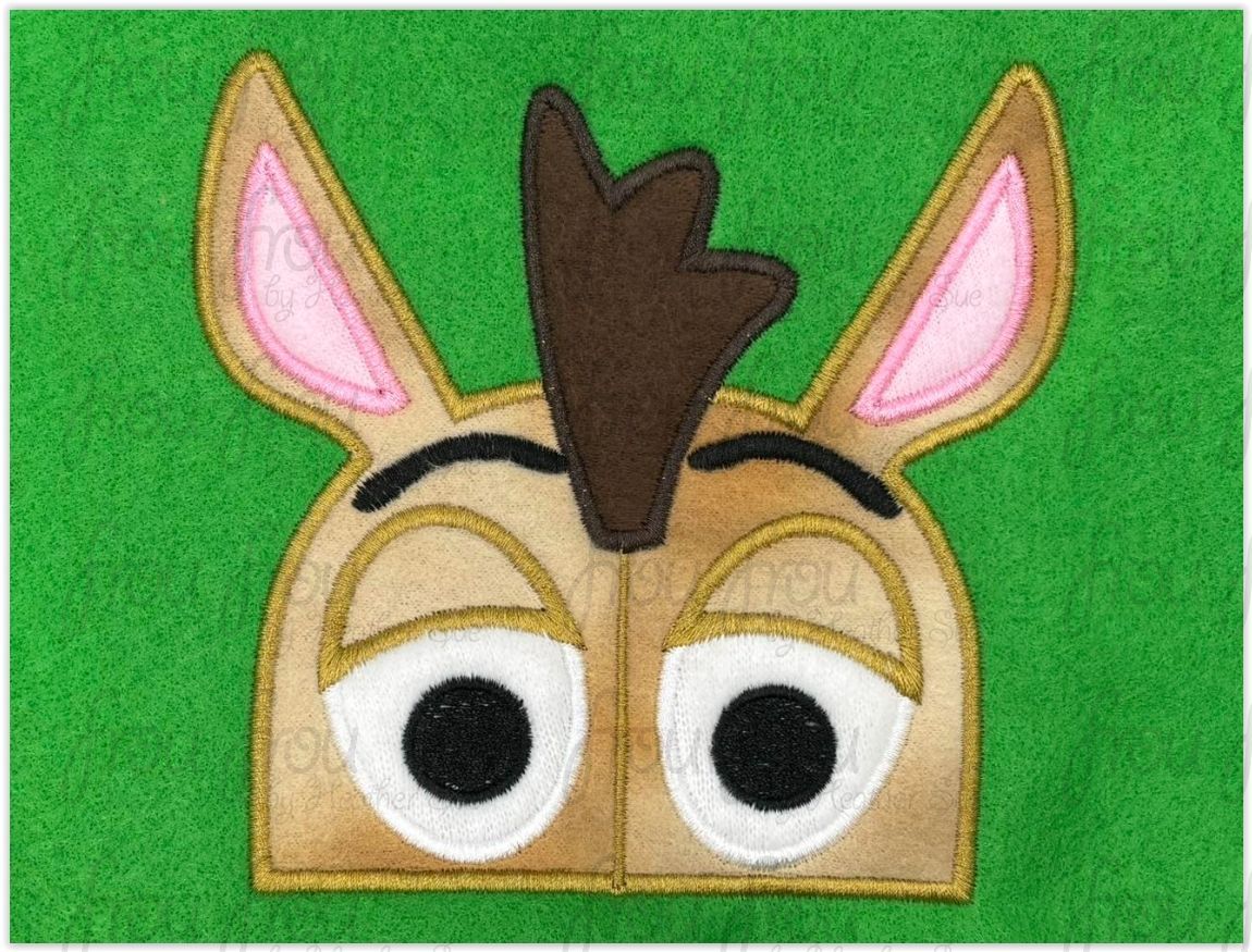 Bulls Eye Toy Horse Peeker Machine Applique and Filled Embroidery Design, Multiple Sizes, including 2"-16"