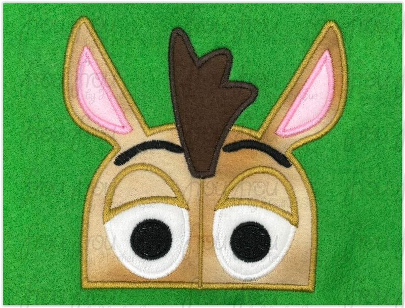 Bulls Eye Toy Horse Peeker Machine Applique and Filled Embroidery Design, Multiple Sizes, including 2"-16"