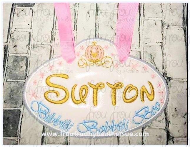 Stroller Name Tag Cindy Pumpkin Coach Fish Extender IN THE HOOP Machine Applique Embroidery Design 4"-16" TWO versions With and without wording