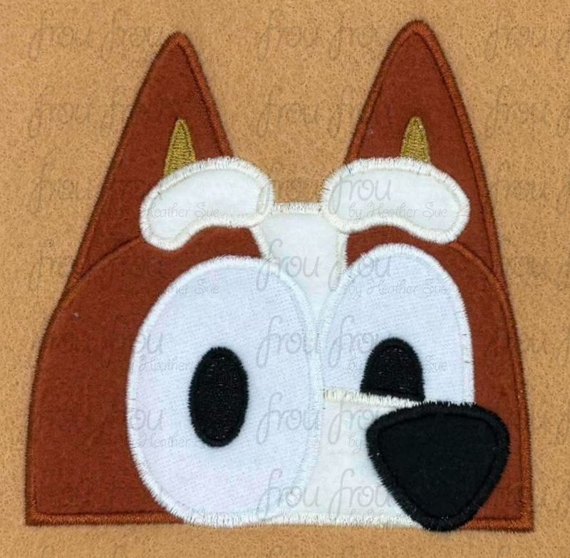 Binga Blue Dog Peeker Machine Applique and Filled Embroidery Designs, Multiple sizes including some in 2"-16"
