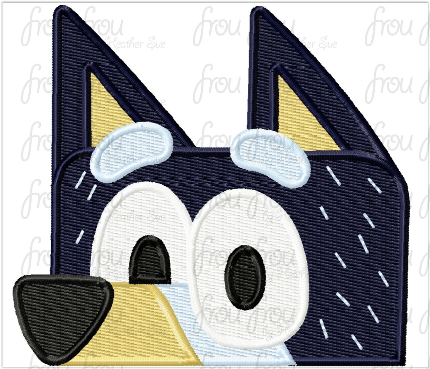 Dad Band It Blue Dog Peeker Machine Applique and Filled Embroidery Designs, Multiple sizes including some in 2"-16"