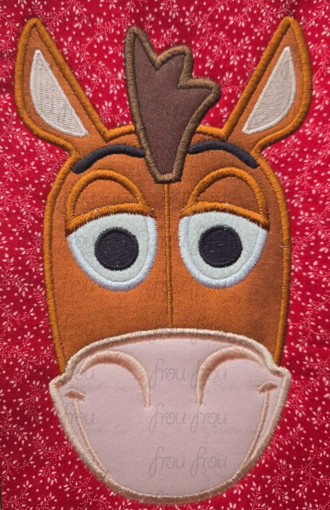 Bulls Eye Horse Toy Head Machine Applique and Filled Embroidery Design, Multiple Sizes, including 2"-16"