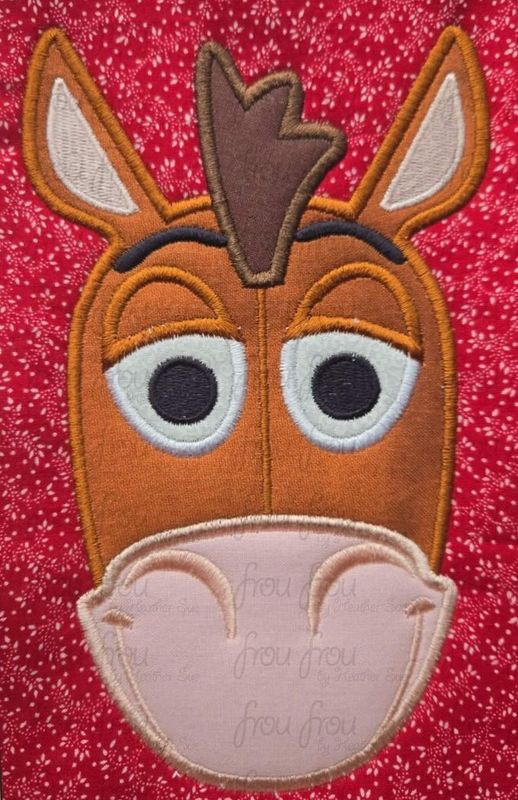 Bulls Eye Horse Toy Head Machine Applique and Filled Embroidery Design, Multiple Sizes, including 2"-16"