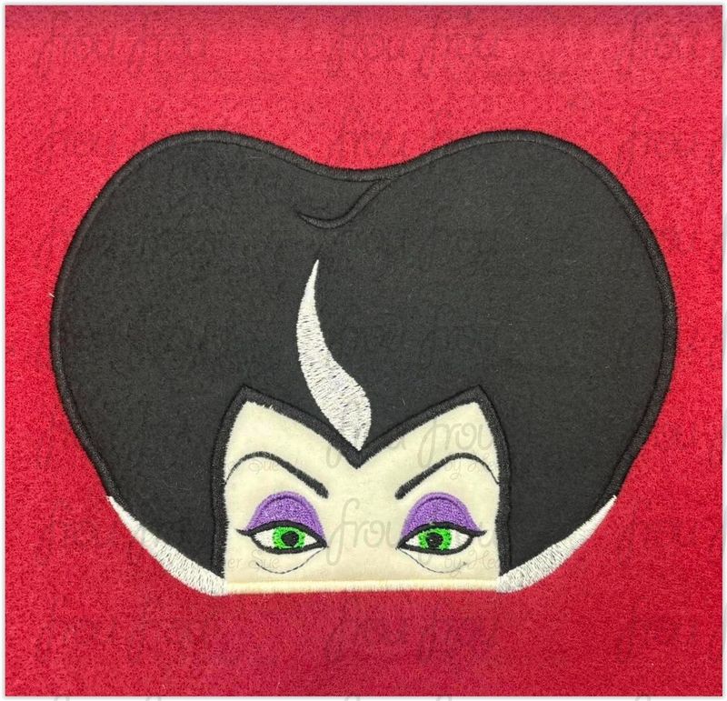 Lady Stepmother Peeker Machine Applique and Filled Embroidery Design, Multiple Sizes, including 2"-16"