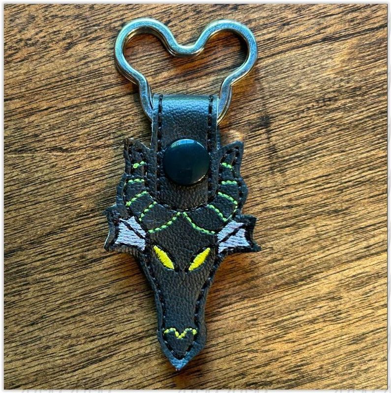 Magnificent Dragon Head Key Fob, short and long tab, velcro or snaps, THREE SIZES in the hoop Machine Applique Embroidery Design multiple sizes