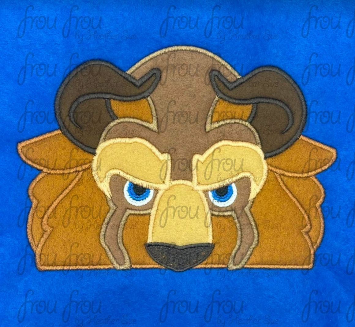 Beast Peeker Machine Applique and Filled Embroidery Design, Multiple Sizes, including 2"-16"