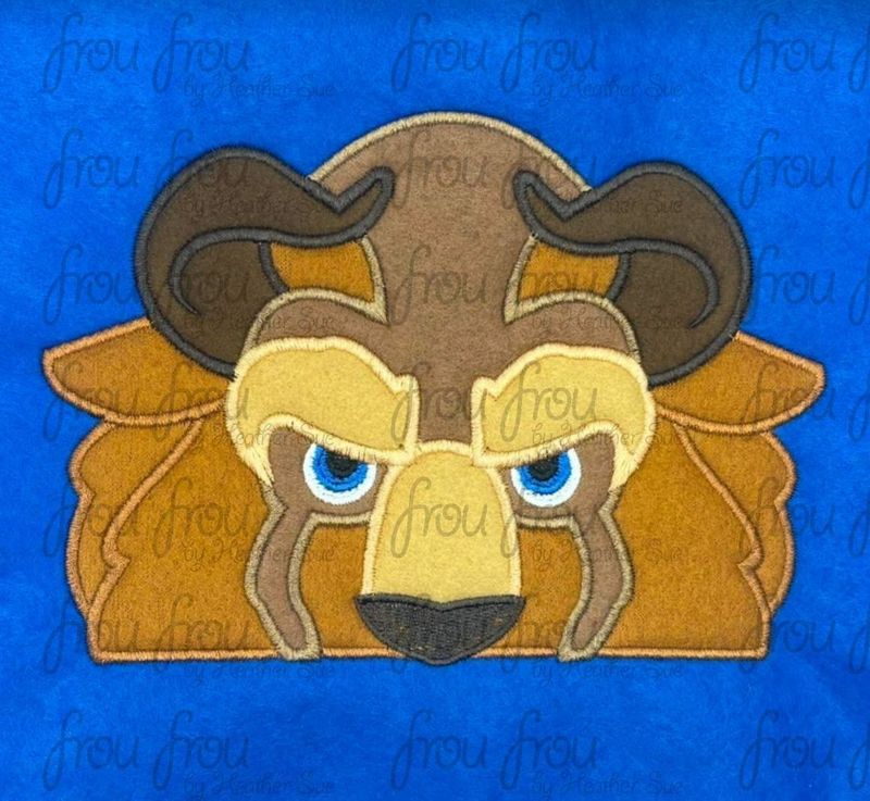 Beast Peeker Machine Applique and Filled Embroidery Design, Multiple Sizes, including 2"-16"